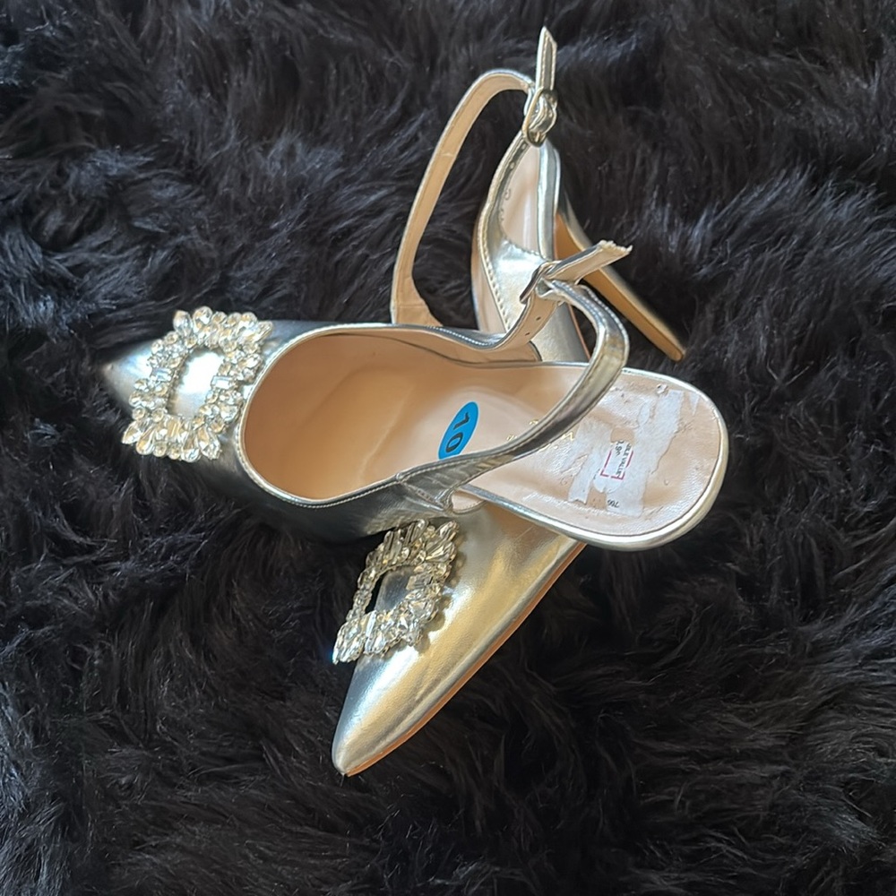 Bonnibel Silver Embellished Slingback Heels - Picture 3 of 7